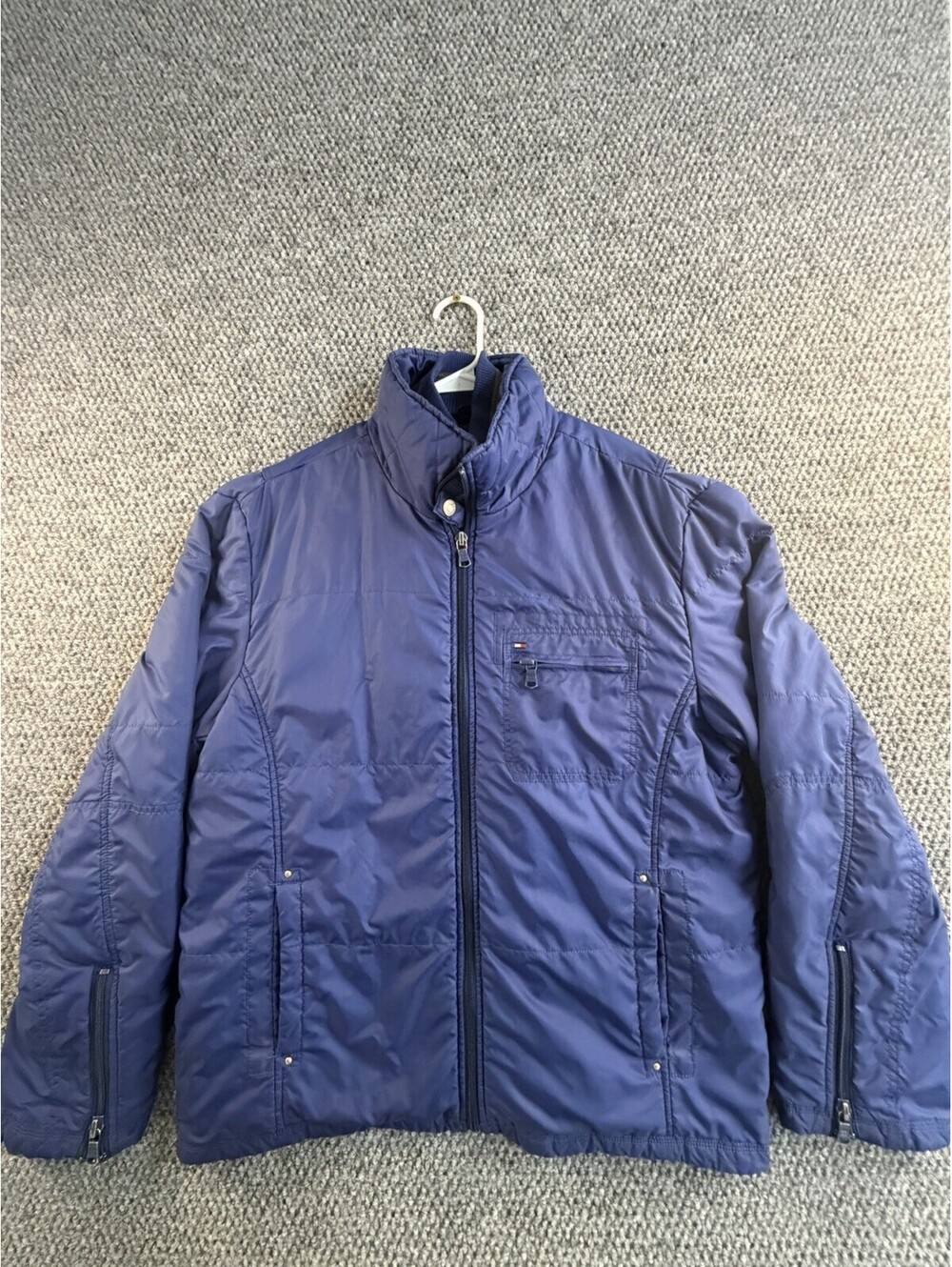 Tommy Hilfiger Men’s Blue Puffer Jacket Full Zip Snap Front Coat Size Large